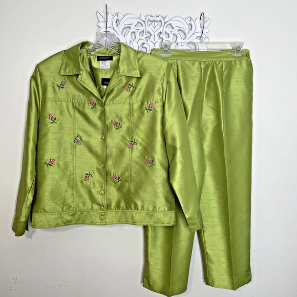 AMY JESS Pants - AMY JESS Women's Small 3-Piece JACKET TOP PANT Set Chartreuse GREEN Made in USA